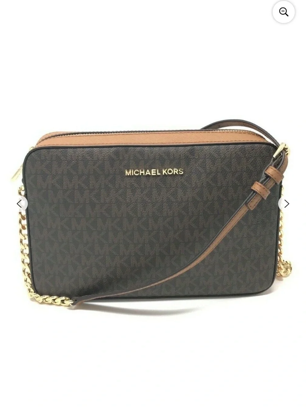 MICHAEL Michael Kors Brown and Tan Logo Crossbody with Gold Chain